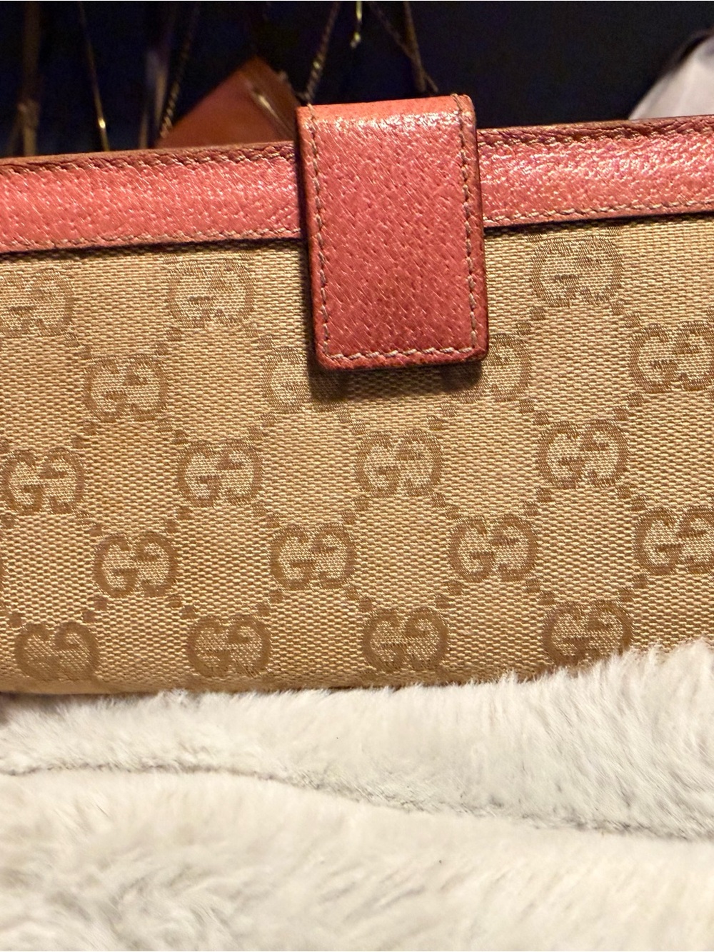 Gucci Beige Monogram Charmy Continental Canvas Wallet with Pink Leather Trim - Picture 2 of 8